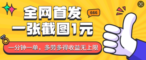 全网首发，一张截图1块钱，一分钟一单，多劳多得，收益无上限-学习笔记资源库