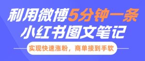 小红书利用微博5分钟一条图文笔记,实现快速涨粉,商单接到手软-学习笔记资源库