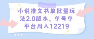 小说推文书单批量玩法2.0版本,单号单平台周入12219-学习笔记资源库