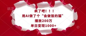疯了吧！用AI做了个“会做饭的猫”，播放200万，单日变现1k-学习笔记资源库