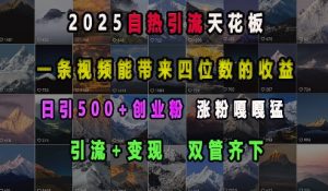 2025自热引流天花板，一条视频能带来四位数的收益，引流+变现双管齐下，日引500+创业粉，涨粉嘎嘎猛-学习笔记资源库