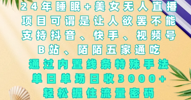 2024年睡眠+美女无人直播，通过内置线条特殊手法，单场日收3k+，轻松握住流量密码【揭秘】-学习笔记资源库