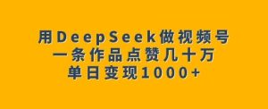 用DeepSeek做视频号,一条作品点赞几十万,单日变现1k-学习笔记资源库