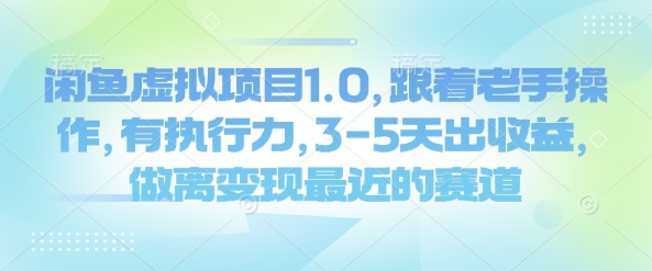 闲鱼虚拟项目1.0，跟着老手操作，有执行力，3-5天出收益，做离变现最近的赛道-学习笔记资源库