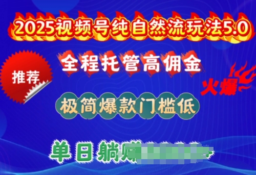 2025视频号纯自然流玩法5.0，全程托管高佣金，极简爆款门槛低，单日收益多张【揭秘】-学习笔记资源库