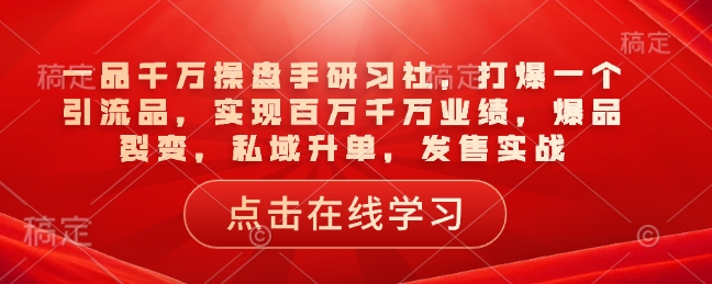 一品千万操盘手研习社，打爆一个引流品，实现百万千万业绩，爆品裂变，私域升单，发售实战-学习笔记资源库