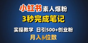 首推:小红书素人爆粉,3秒完成笔记,日引500+月入过W-学习笔记资源库