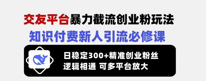 交友平台暴力截流创业粉玩法，知识付费新人引流必修课，日稳定300+精准创业粉丝，逻辑相通可多平台放大-学习笔记资源库