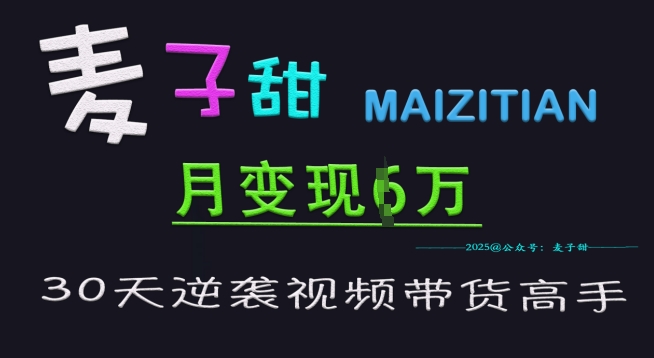 麦子甜30天逆袭视频带货高手，单月变现6W加特训营-学习笔记资源库