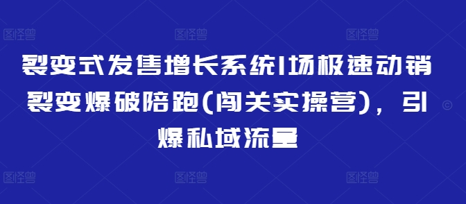 裂变式发售增长系统1场极速动销裂变爆破陪跑(闯关实操营)，引爆私域流量-学习笔记资源库
