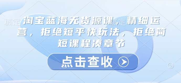 淘宝蓝海无货源课，精细运营，拒绝短平快玩法，拒绝简短课程凑章节-学习笔记资源库