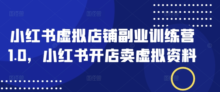 小红书虚拟店铺副业训练营1.0，小红书开店卖虚拟资料-学习笔记资源库