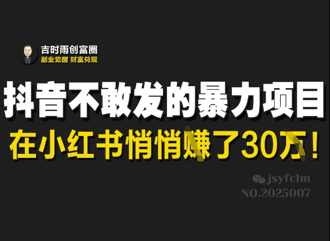 抖音不敢发的暴利项目，在小红书悄悄挣了30W-学习笔记资源库