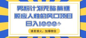 男粉计划无脑躺Z,顺应人性的风口项目,谁发谁火,加爆微信,日入多张【揭秘】-学习笔记资源库