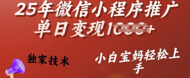 25年微信小程序推广单日变现多张，独家技术，小白宝妈轻松上手【揭秘】-学习笔记资源库