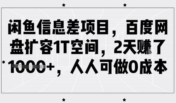 闲鱼信息差项目，百度网盘扩容1T空间，2天收益1k+，人人可做0成本-学习笔记资源库