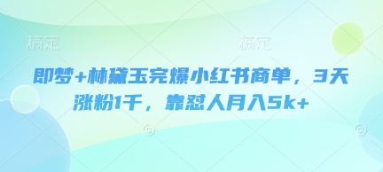 即梦+林黛玉完爆小红书商单，3天涨粉1千，靠怼人月入5k+-学习笔记资源库