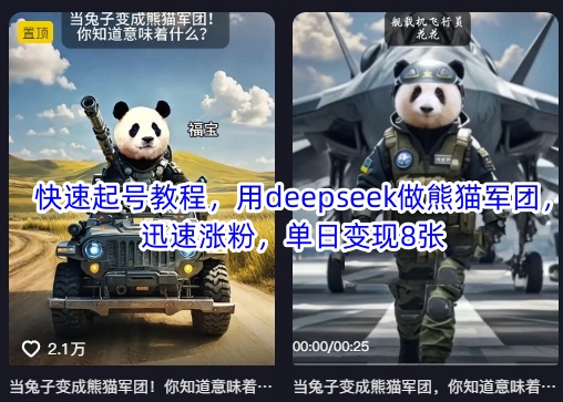 快速起号教程，用deepseek做熊猫军团，迅速涨粉，单日变现8张-学习笔记资源库