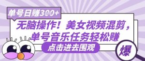 无脑操作!美女视频混剪,单号音乐任务轻松日入3张+-学习笔记资源库
