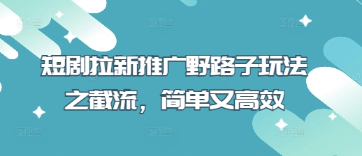 短剧拉新推广野路子玩法之截流，简单又高效-学习笔记资源库