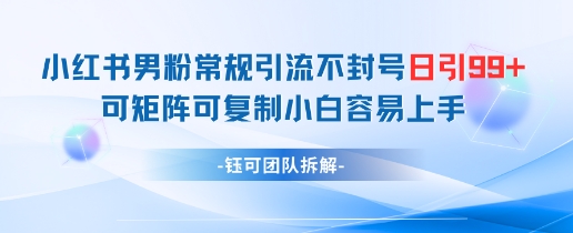 小红书男粉常规引流不封号日引99+变现简单 可矩阵可复制小白容易上手-学习笔记资源库