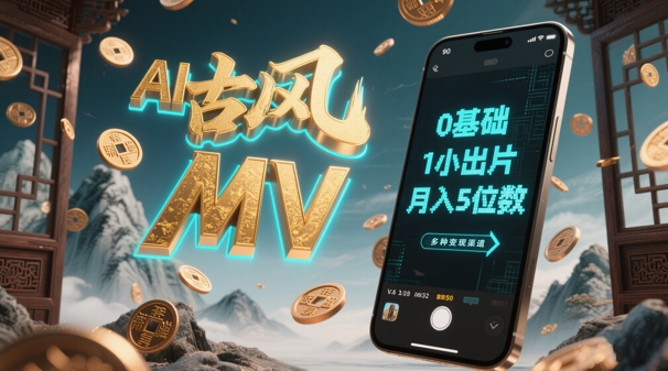 AI一键生成古风音乐MV，0剪辑基础1小时出片，多种变现渠道，一部手机月入5位数-学习笔记资源库