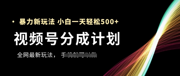 视频号分成计划，全网最暴力玩法，新手一天也能轻松5张+-学习笔记资源库