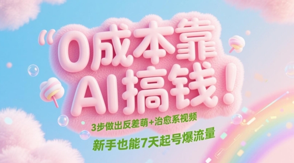 0成本靠AI搞钱！3步做出反差萌+治愈系视频，新手也能7天起号爆流量-学习笔记资源库