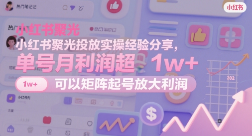 小红书聚光投放实操经验分享，单号月利润超1w+，可以矩阵起号放大利润-学习笔记资源库