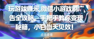 玩游戏挣米,微信小游戏刷广告全攻略,手把手教你变现秘籍,小白当天见效-学习笔记资源库