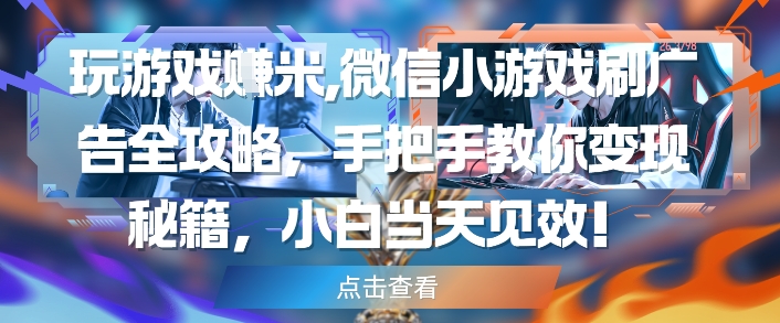 玩游戏挣米，微信小游戏刷广告全攻略，手把手教你变现秘籍，小白当天见效-学习笔记资源库