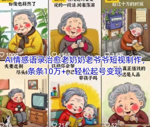 AI情感语录治愈老奶奶老爷爷短视制作,条条10万+,轻松起号变现-学习笔记资源库