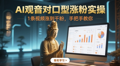 AI观音对口型涨粉实操，1条视频涨到千粉，手把手教你-学习笔记资源库