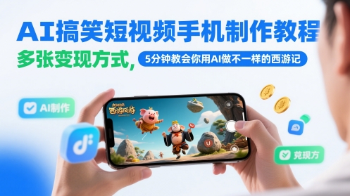AI搞笑短视频手机制作教程，多张变现方式，5分钟教会你用AI做不一样的西游记-学习笔记资源库
