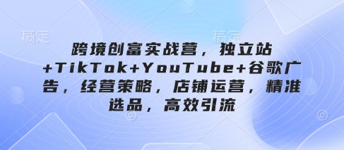跨境创富实战营，独立站+TikTok+YouTube+谷歌广告，经营策略，店铺运营，精准选品，高效引流-学习笔记资源库