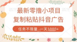 最新零撸小项目,复制粘贴抖音广告即可挣钱,平台大水,任务不限量,一天数张【揭秘】-学习笔记资源库