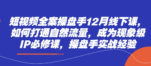 短视频全案操盘手12月线下课，如何打通自然流量，成为现象级IP必修课，操盘手实战经验-学习笔记资源库