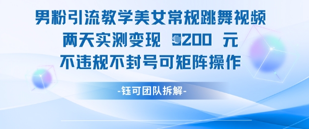 男粉引流教学美女常规跳舞视频两天实测变现1k+，不违规不封号可矩阵操作-学习笔记资源库