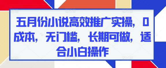 五月份小说高效推广实操，0成本，无门槛，长期可做，适合小白操作-学习笔记资源库