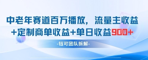 中老年赛道百万播放+流量主收益+定制收益，单日收益9张-学习笔记资源库