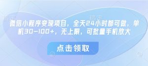 微信小程序变现项目,全天24小时都可做,单机30-100+,无上限,可批量手机放大-学习笔记资源库