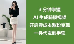 3分钟掌握AI生成腿模视频，开启零成本涨粉变现，一件代发到手软-学习笔记资源库