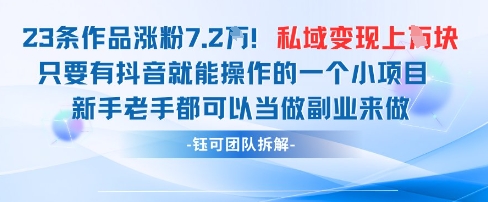 抖音私域项目23条作品涨粉7.2W，私域变现1W-学习笔记资源库