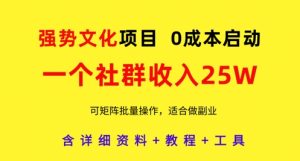 强势文化项目,一个社群收入25个W,0成本启动,可矩阵批量操作,原创详细实操教程-学习笔记资源库
