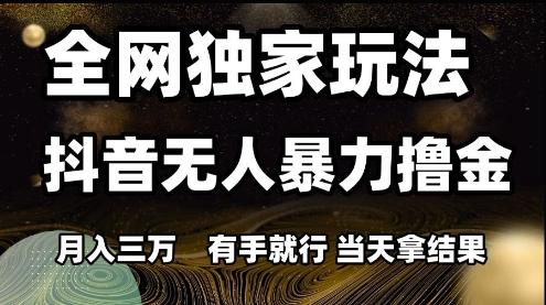 全网独家玩法抖音无人暴力撸金，月入3W，有手就行，当天拿结果【揭秘】-学习笔记资源库