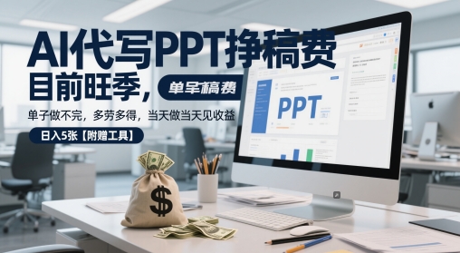 AI代写PPT挣稿费，目前旺季，单子做不完，多劳多得，当天做当天见收益，日入5张【附赠工具】-学习笔记资源库