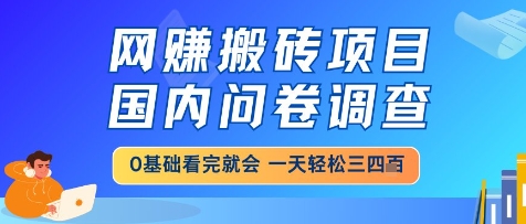 网创搬砖项目，国内问卷调查，小白轻松上手，一天三四张的也不难，干就完了【揭秘】-学习笔记资源库