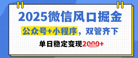 2025微信风口掘金，公众号+小程序双管齐下，单日稳定变现1k+【揭秘】-学习笔记资源库