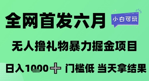 全网首发六月，无人撸礼物暴力掘金项目，日入1K+门槛低，当天拿结果，小白可玩【揭秘】-学习笔记资源库