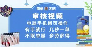 审核视频,电脑手机皆可操作,有手就行,几秒一单,不限单量,多劳多得【揭秘】-学习笔记资源库